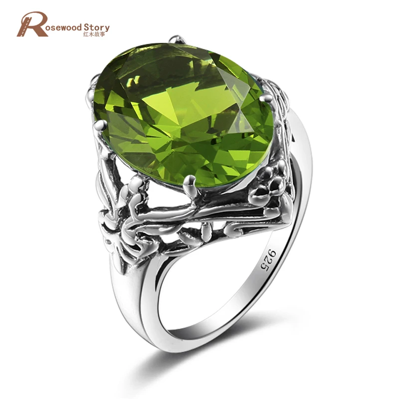 

Female Geometric Created Peridot Cocktail Ring 925 Sterling Silver Vintage Wedding Rings For Women High Quality Fashion Jewelry