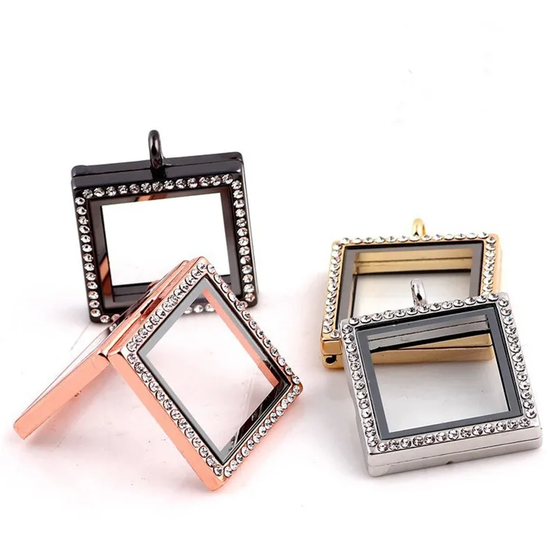 10 шт. разноцветный кристаллический Квадратный Кулон медальон|floating locket necklace|locket