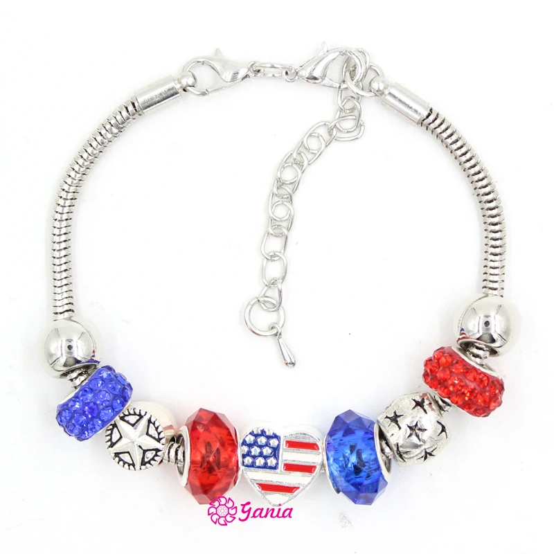Женский браслет в форме сердца браслеты звезды патриотического стиля с флагом