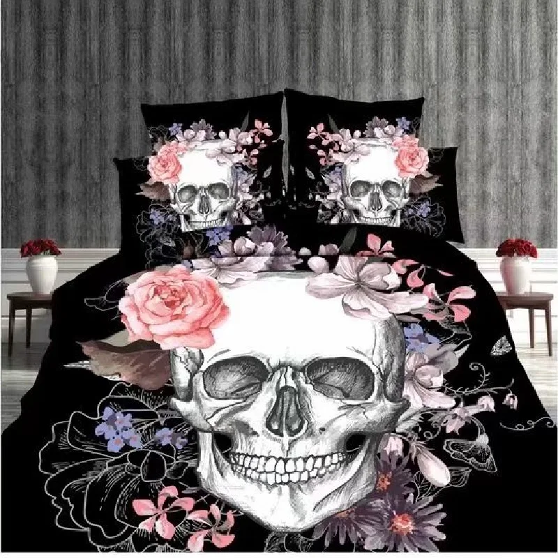

sale horse 3D human skeleton black skull death's-head design bedding set queen bed sheet set duvet cover set