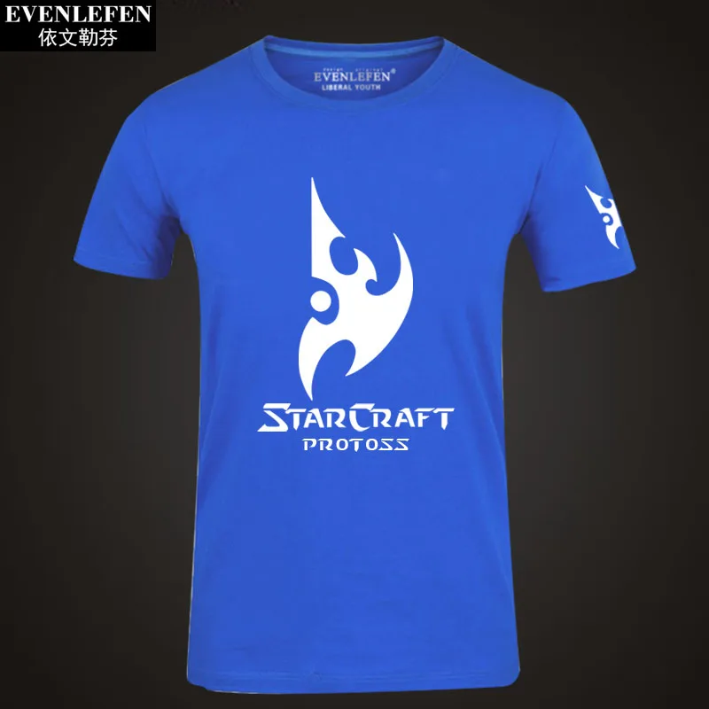 Blue1 StarCraft 2 Protoss Zerg футболка с коротким рукавом мужская игровая хлопковая с полурукавом Студенческая Большая одежда летняя - Цвет: Blue1