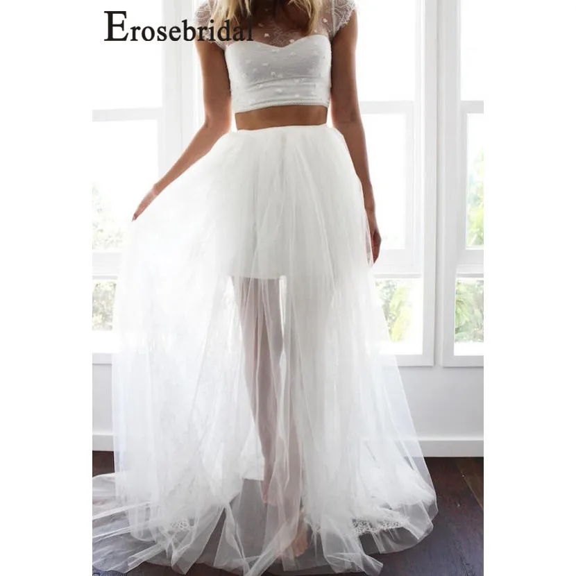 Erosebridal Новое поступление, два предмета, свадебные платья, короткий топ, свадебное платье с круглым вырезом, Тюлевое платье невесты, vestido de noiva размера плюс
