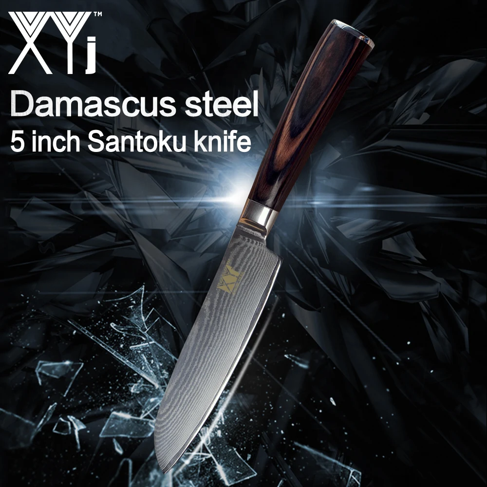 XYj 5 дюймов кухонный нож Новое поступление 2018 японский дамасский стальной Santoku VG10