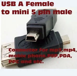 

500 pcs USB A female concave in to Mini 5pin B male Convex out Adapter Converter USB cable For MP3 MP4 phone