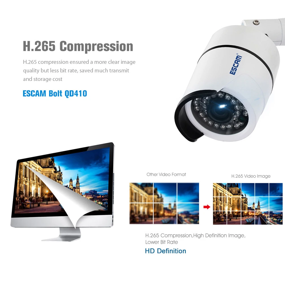 ESCAM QD410 H.265 4MP сетевая IP IR камера чипсет Hisilicon ночное видение наружная