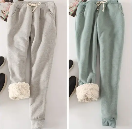 2018 winter new loose women's solid color casual sports trousers thick warmth drawstring stretch pants | Женская одежда