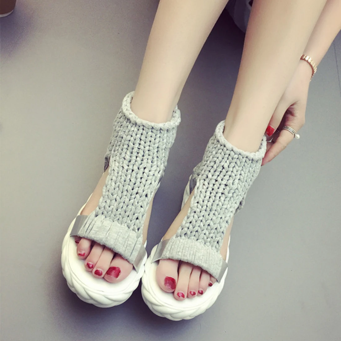 Женские летние модные открытый носок platrorm студентов шерсть однотонные Босоножки