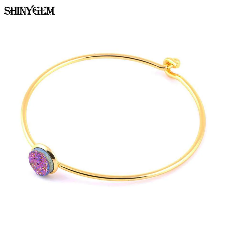 ShinyGem позолоченные браслеты 10 мм круглые цветные яркие цветочные регулируемые