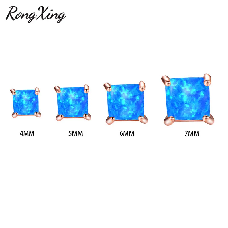 Женские серьги гвоздики RongXing квадратные с голубым огненным опалом и камнем