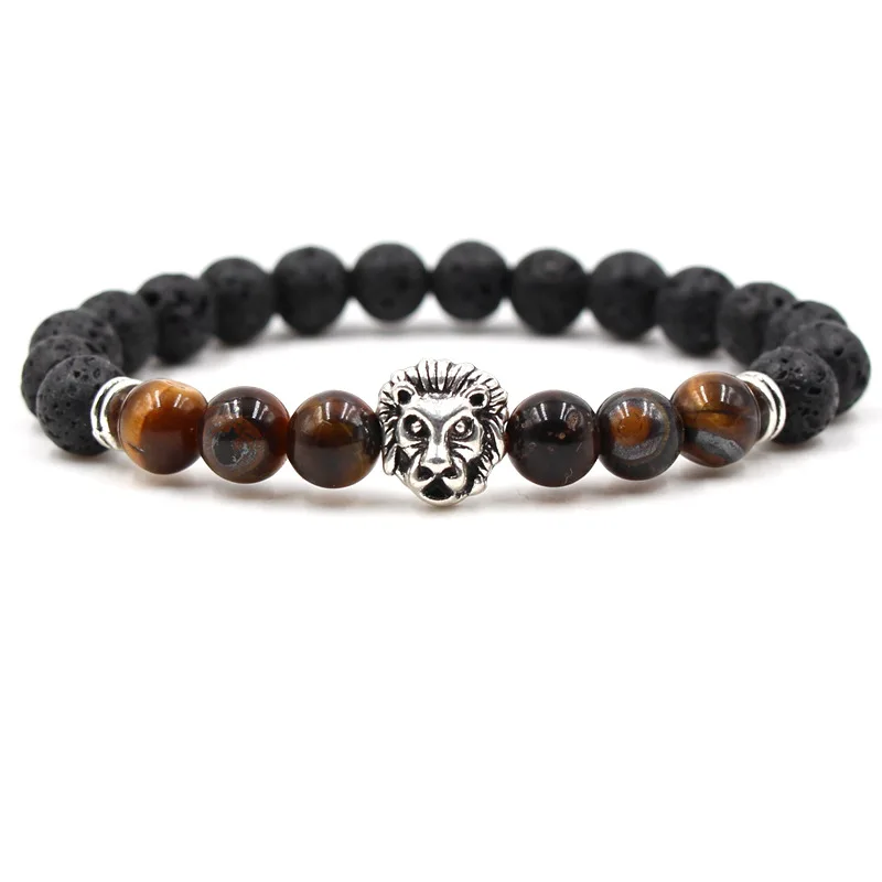 Для мужчин женщин jewelry Браслеты черная лава Исцеление природа камень лев Йога бисером мяч цепи браслет