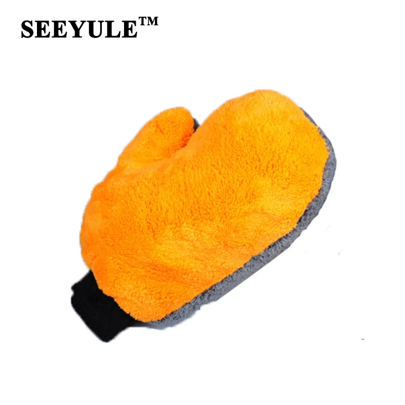 Перчатка для мытья машины SEEYULE 1 шт. двусторонняя Коралловая флисовая/Коралловая