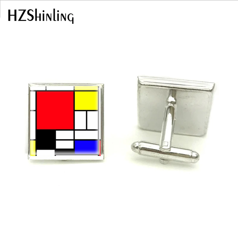 Новая квадратная манжета Mondrian звено серебряные запонки с фотографией высокого качества украшения ручной работы аксессуары для одежды