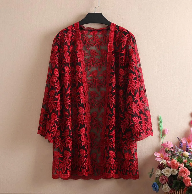 Женский ажурный кардиган кружевной с цветочным узором накидка на пляжный