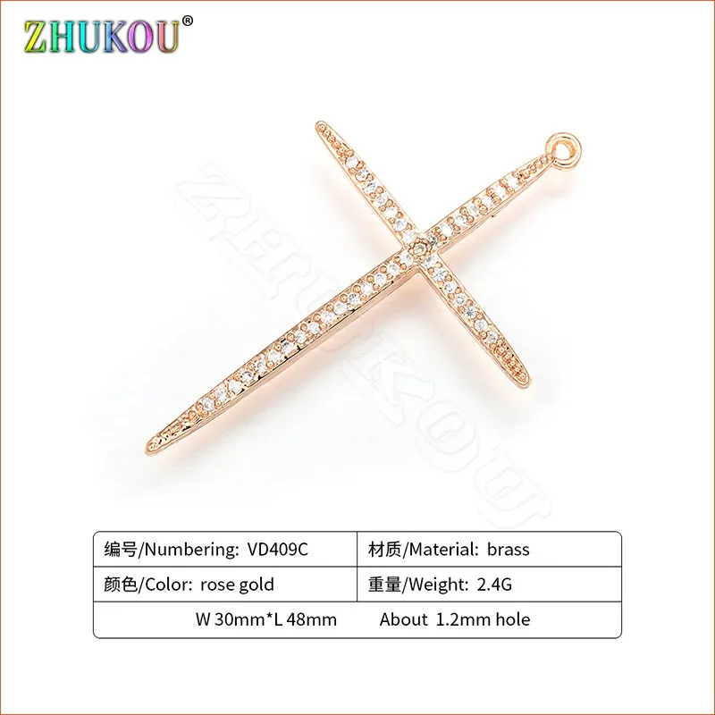 ZHUKOU 30x48 мм корейский стиль милый крест маленький Кулон Металлический Кристалл Подвески для ожерелья и серьги ювелирные аксессуары VD409 - Окраска металла: rose gold