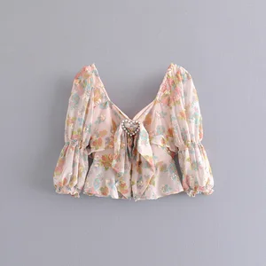 Женская блузка с вышивкой и цветочным принтом, повседневная, квадратная, с открытой спиной, лето сердце с блестками