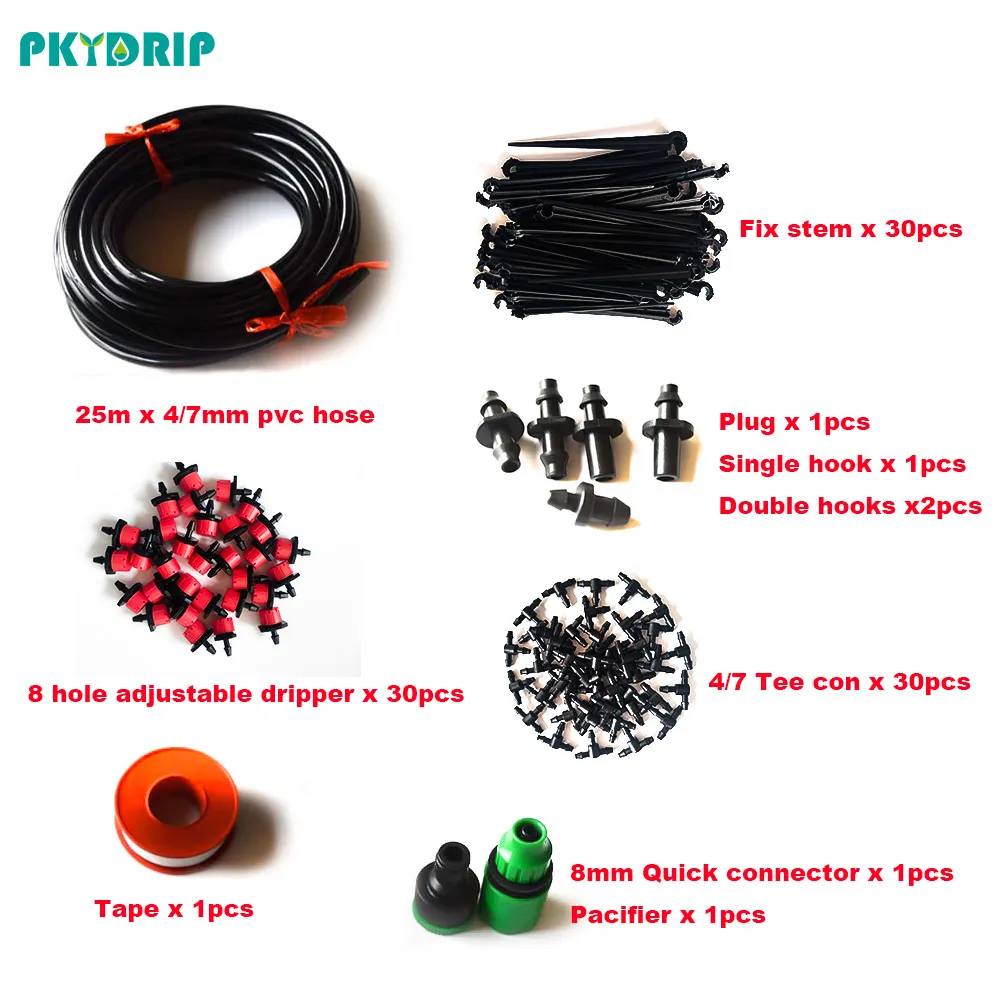 Pkydrip DIY пластиковая система капельного орошения 5 м до 25 м шланг с регулируемыми капельницами для домашнего сада полива растений - Цвет: 25m hose