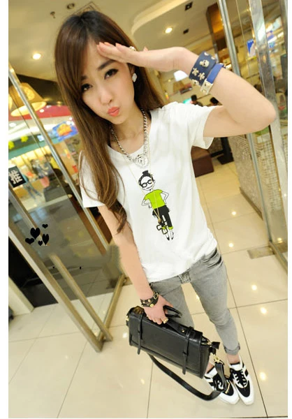 Hot free shipping 2014 latest cute cartoon fashion leisure ladies T-shirt | Женская одежда