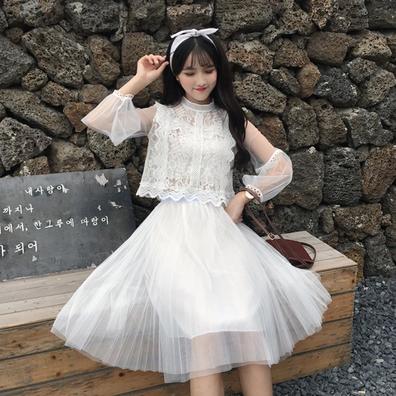 Новая модная брендовая Летняя женская одежда в Корейском стиле милое кружевное