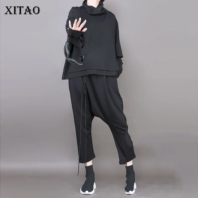 Женские брюки до щиколотки XITAO однотонные повседневные свободные с поясом на