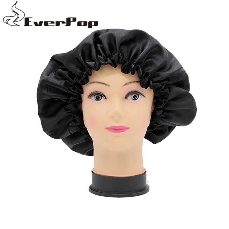 

Adult Size 50pcs Black Customized Print Quality 2 layer Polyester Satin Bonnets Caring Extention Wig Hairs Sleep Cap Bath Caps