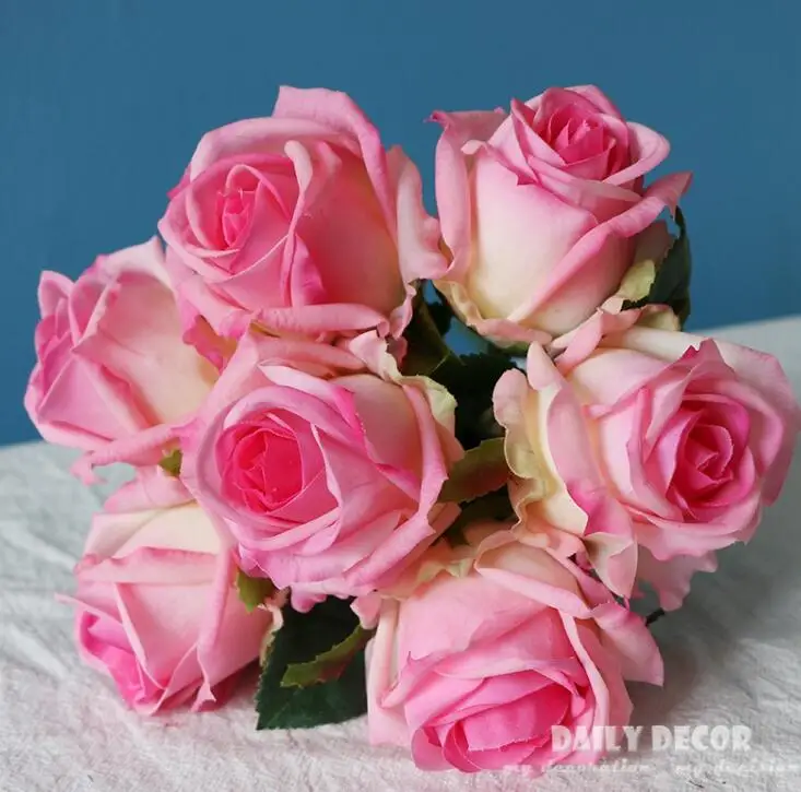 dark pink rose Настоящий/натуральный сенсорный латексный букет из роз для свадьбы невесты с цветами для невесты, ручной работы с цветами, для украшения дома, искусственная Роза - Цвет: dark pink rose
