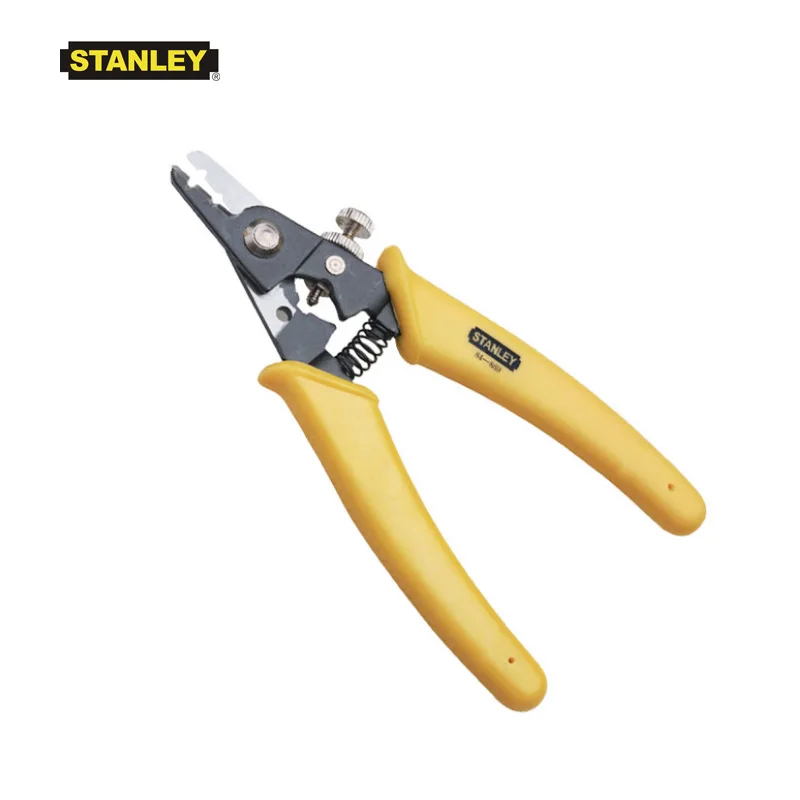 

Stanley 1 piece 6" adjustable two hole optic fiber cable stripper with yellow plastic dipped handle stripping pliers hand tools