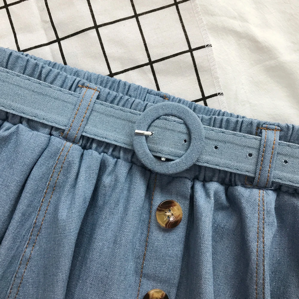 Женская джинсовая юбка с высокой талией FTGSDLONG синяя на пуговицах Повседневная