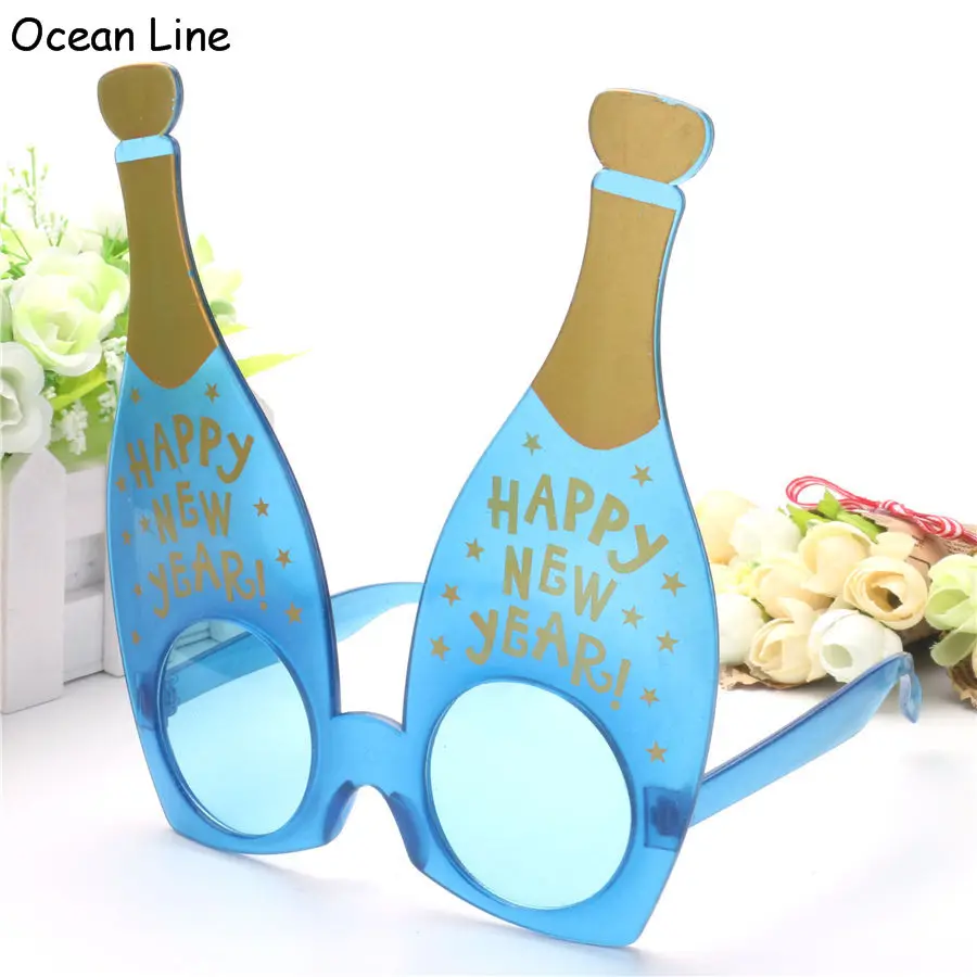Забавный с новым годом голубая бутылка вина костюм очки для вечеринки подарок