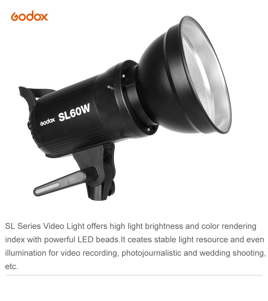 Godox SL-60W, белая версия, светодиодный светильник, крепление Bowens 5600K для студийной видеосъемки