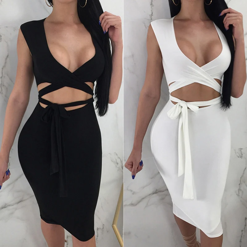 Летнее женское платье с глубоким v образным вырезом без бретелек для ночного