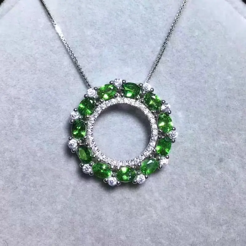 Женский кулон из серебра 925 пробы с натуральным зелёным камнем|fine jewelry|tsavorite