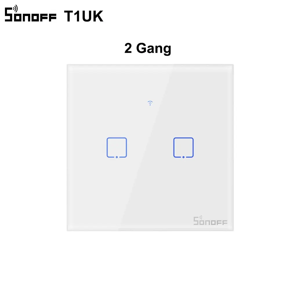 2 gang Интеллектуальный выключатель света SONOFF Беспроводной настенный сенсорный светильник переключатель, T1UK Wi-Fi таймер 1/2/3 переключатель Стекло Панель APP/RF/голосовой пульт дистанционного управления Управление серии TX - Цвет: 2 gang