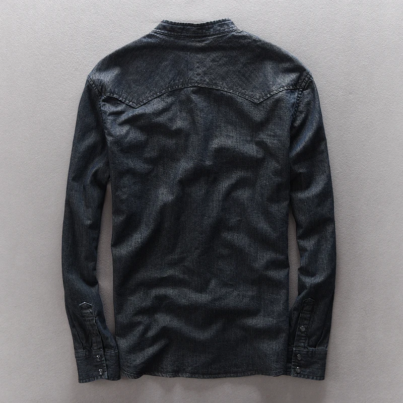 Хлопковая джинсовая рубашка Мужская брендовая одежда с воротником мандарин