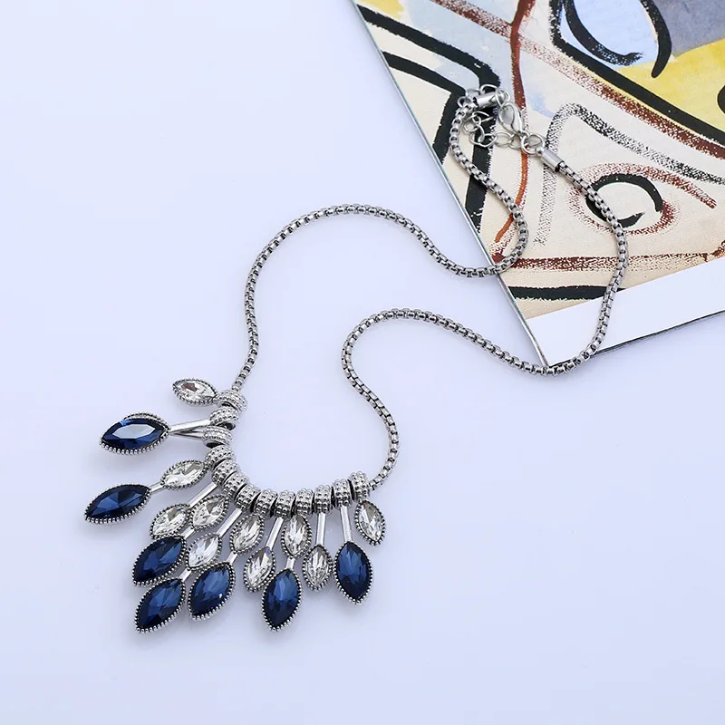Женское модное колье из горного хрусталя ожерелье темно-синего и черного цветов