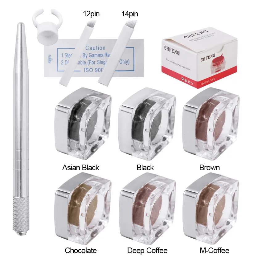 Набор для перманентного макияжа ручная тату ручка пигментные чернила чашки