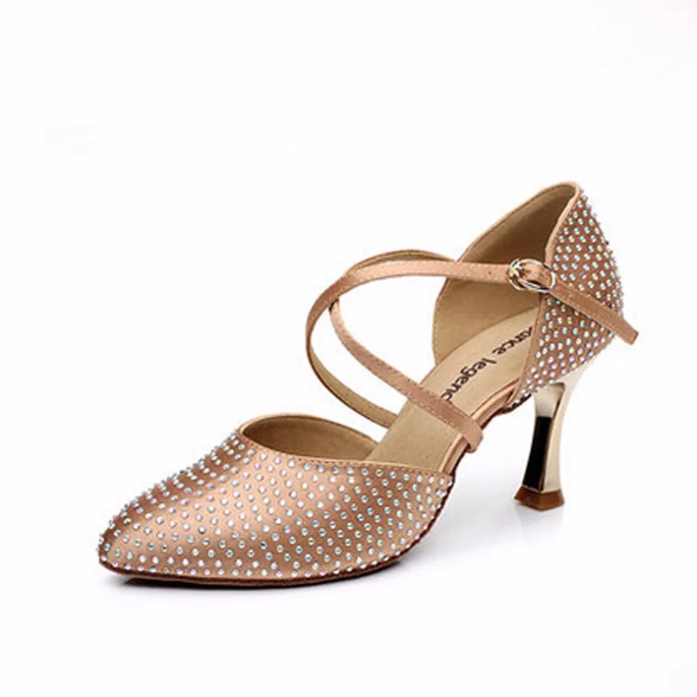 Дамы Туфли для латинских танцев 7 см каблуке со стразами мягкая подошва Атлас
