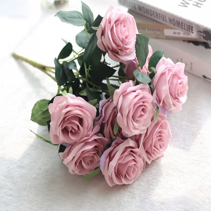

artificial flower wedding Free Shipping Bouquet of Roses 10 head rose hand tied bouquet