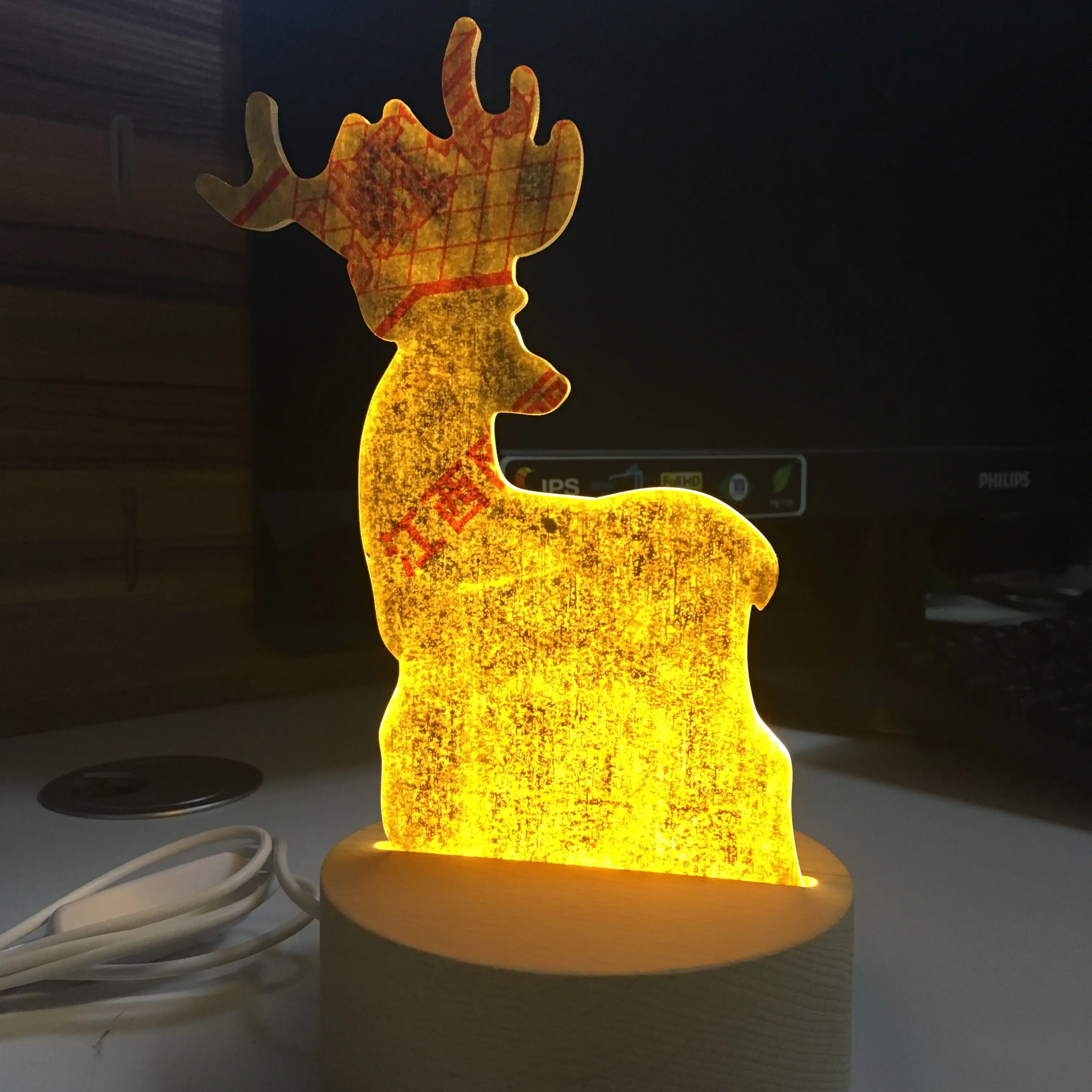 Круглый Деревянный светодиодный светильник с usb-кабелем, современный Ночной светильник, акриловый 3D светодиодный ночник в сборе