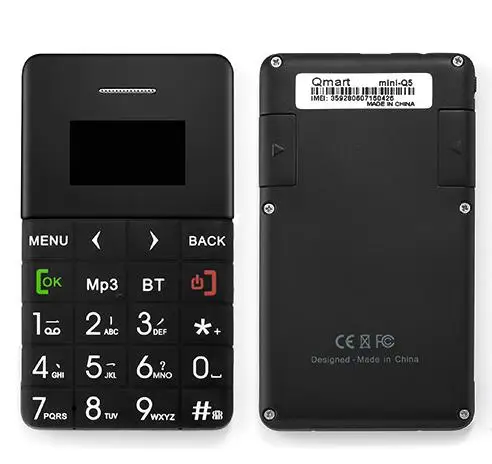 AEKU Qmart Q5 2G GSM карта Мобильный телефон 5,5 мм ультра тонкий карманный мини тонкий телефон 0,96 дюймов карта сотовый телефон - Цвет: Черный