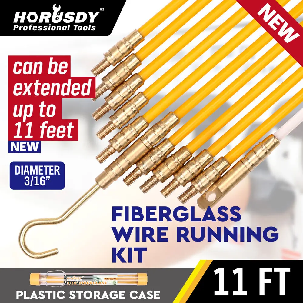 

Fiberglass Wire Cable Running Rods Fish Pulling Wire Holder Kit Electrical Wires With Hooks 3/16 " x 11' Electrical Cord