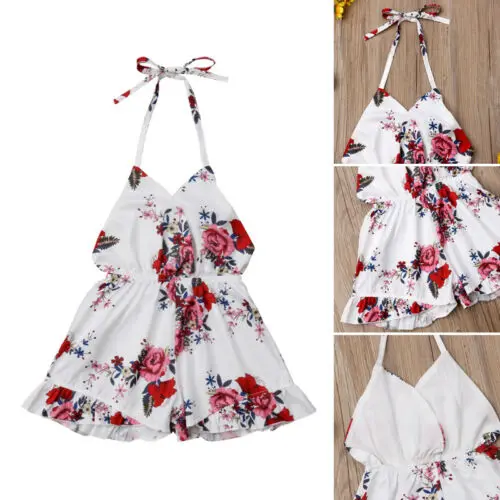 Летний кружевной комбинезон для новорожденных девочек с цветочным принтом