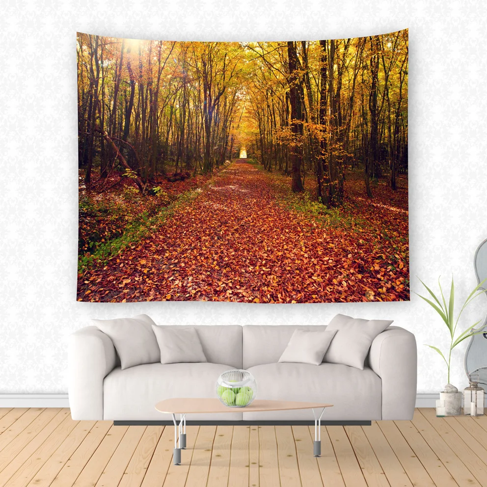 Зеленый лес с солнечным светом светящийся сквозь деревья полиэстер ткань