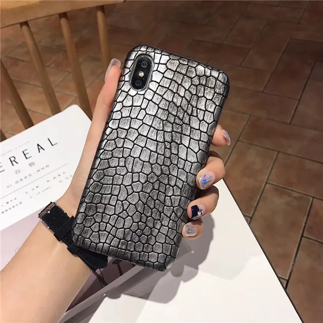 Чехол из крокодиловой кожи с зелеными блестками для iPhone XS Max XR X 7 8 Plus 11 Pro Max, кожаный чехол для iPhone 6S Plus, чехол для iPhone 7 - Цвет: Серый
