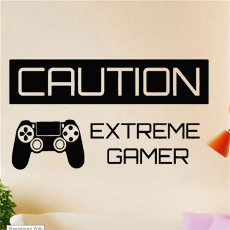 

Free shipping diy wallpaper Caution Extreme Gamer Boy Wall Art Stickers Decals Vinyl Home Room Boy bedroom game wall sticker