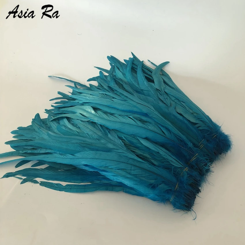 

Free shippin 100pcs/lot 40-45cm Turquoise Blue coque rooster Feather loose for costume sewing crafts decor