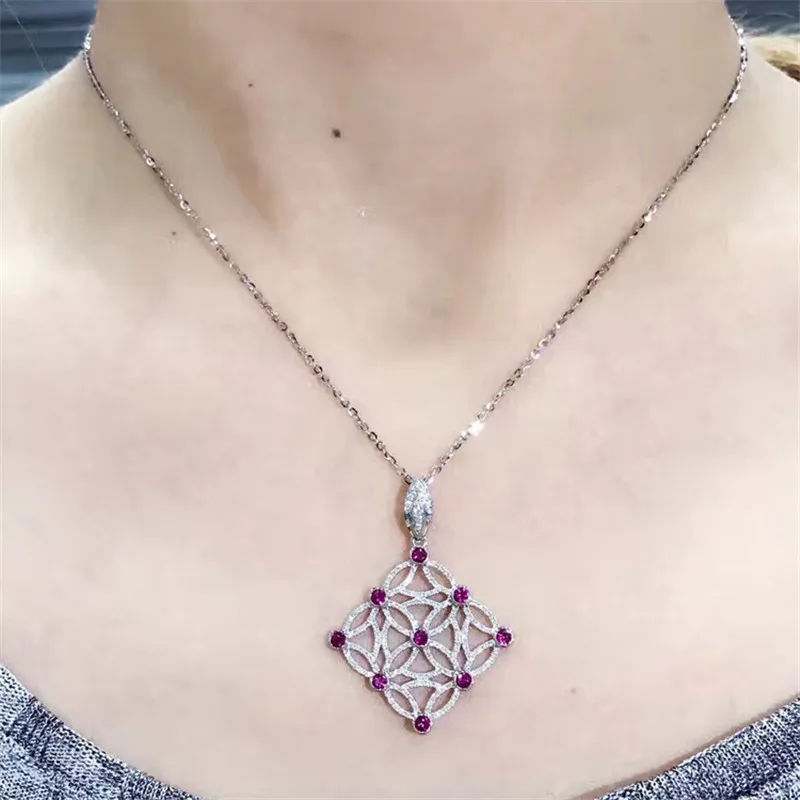 Lasamero венчик 0,416 CT Круглый вырезанный рубин или сапфир Проложить Набор 18 k золото натуральный алмаз кулон ожерелье
