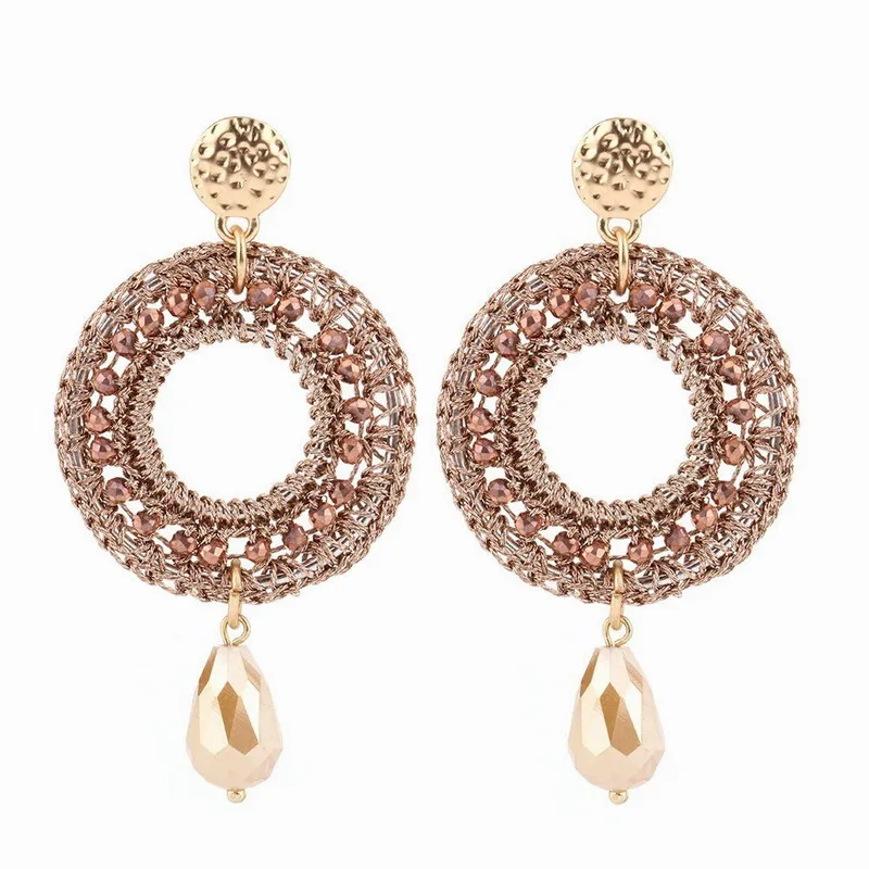 Rose Gold Sehuoran Висячие серьги для женщин, круглые бусины, ручная работа, винтажные богемные хрустальные висячие серьги, большие трендовые длинные серьги - Окраска металла: Rose Gold