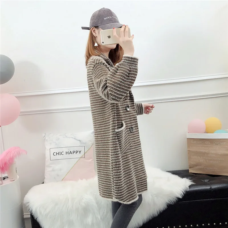 Kemixiaoxuan New Arrival 2018 Autumn Winter Kintted Cardigans Female Mink Cashmere V Neck Sweater Loose Coat Jacket Woman |