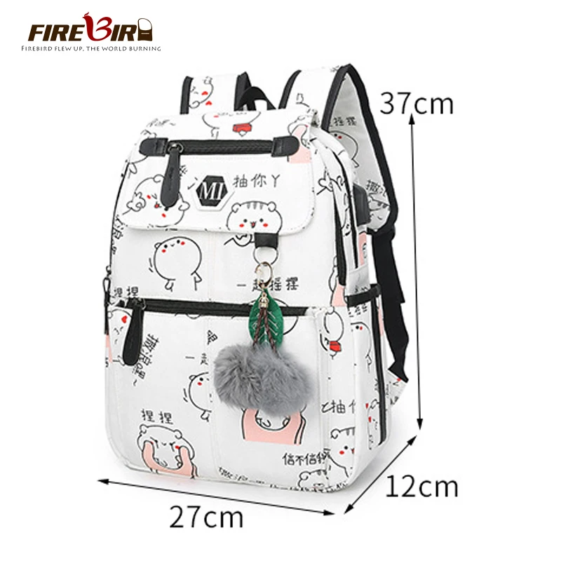 3 Pcs/Set Cute Girls Cartoon Printing USB Charging Canvas Backpack Small bag+High School Students laptop Backpacks Bagpack FN812 | Багаж и