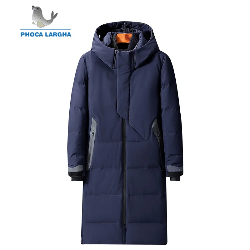 Мужская удлиненная куртка на утином пуху с капюшоном Толстая зимняя пуховая